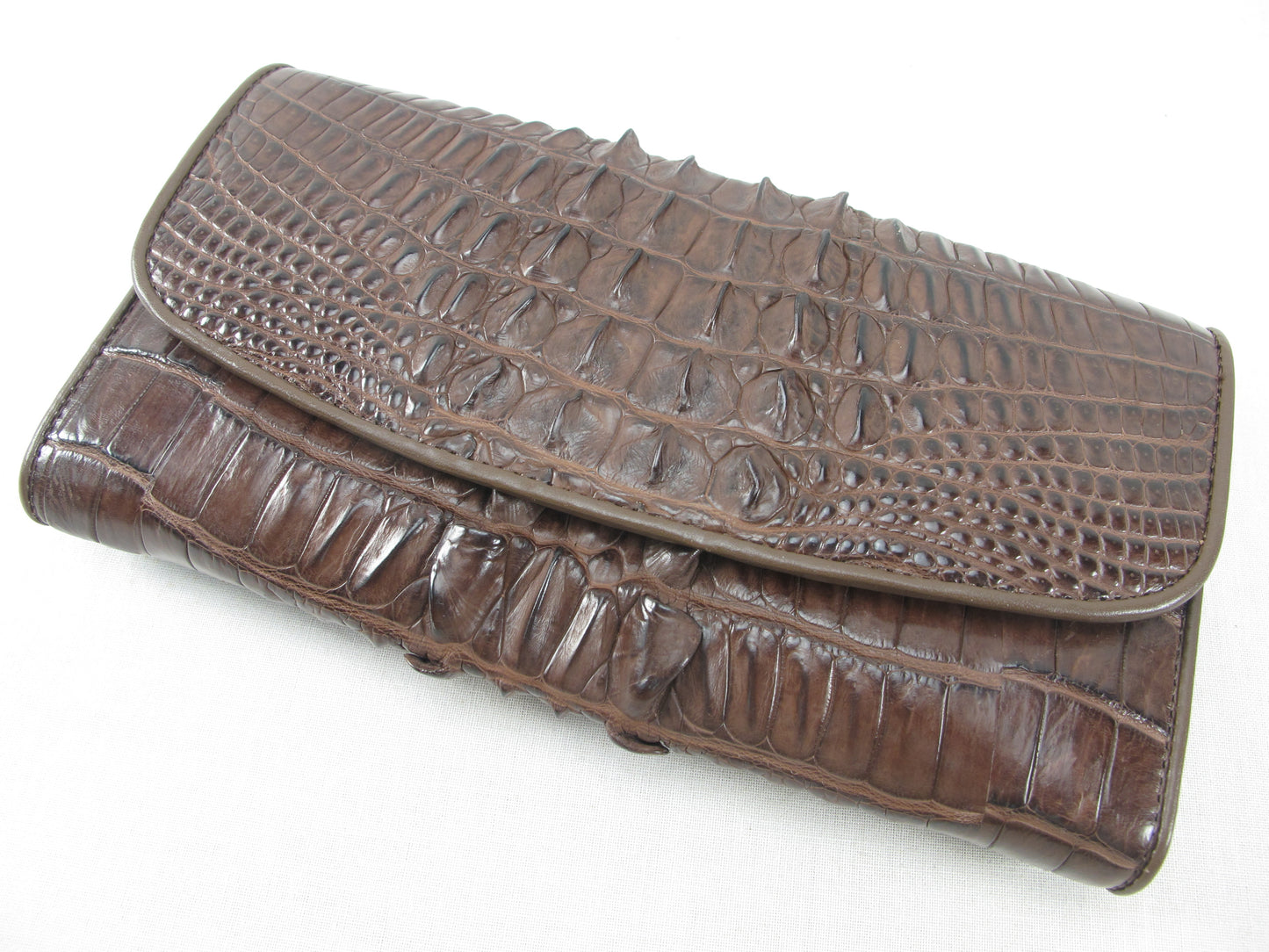 Genuine Crocodile Tail Skin Leather Women's Trifold Clutch Wallet Purse