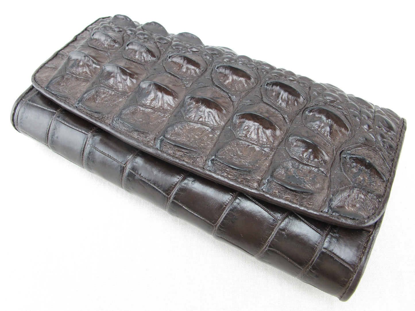 Genuine Crocodile Half Hornback Skin Leather Women's Trifold Clutch Wallet Purse