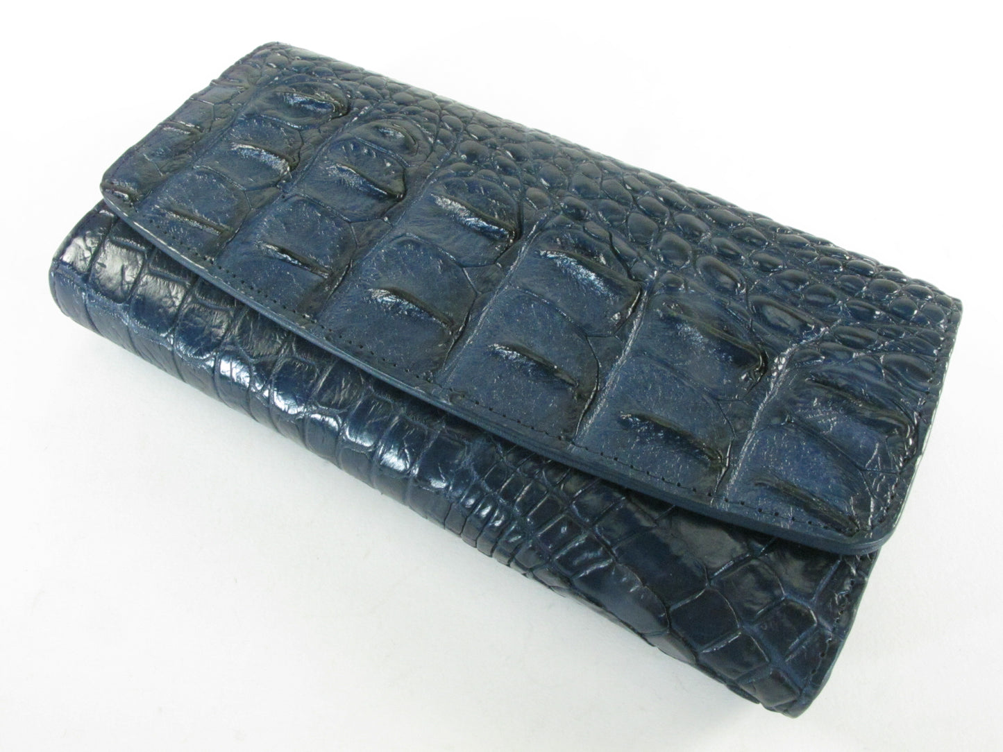 Genuine Crocodile Half Hornback Skin Leather Women's Trifold Clutch Wallet Purse