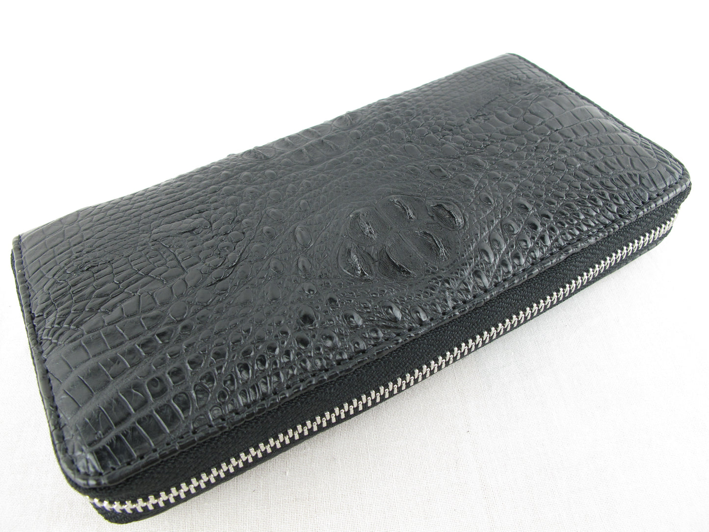 Genuine Crocodile Hornback Skin Leather Zip Around Clutch Wallet Purse