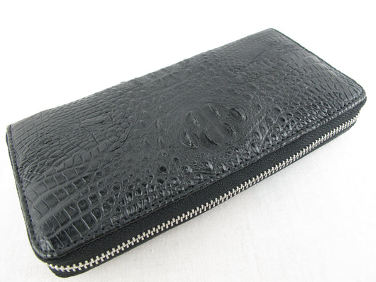 Genuine Crocodile Hornback Skin Leather Zip Around Clutch Wallet Purse