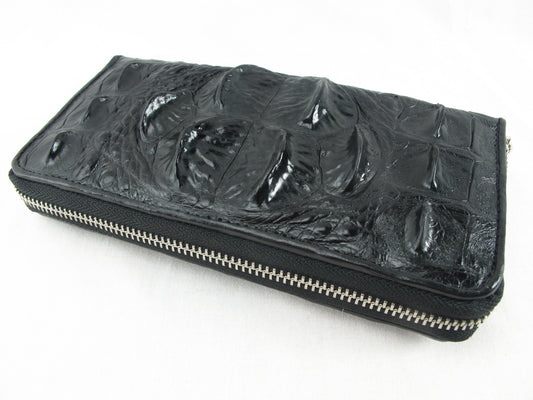 Genuine Crocodile Hornback Skin Leather Zip Around Clutch Wallet Purse