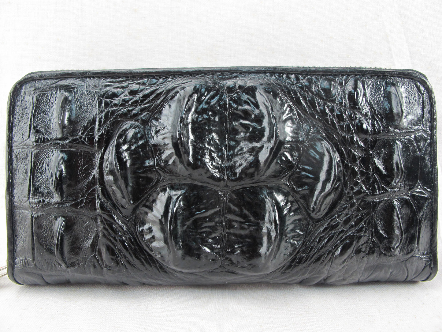 Genuine Crocodile Hornback Skin Leather Zip Around Clutch Wallet Purse