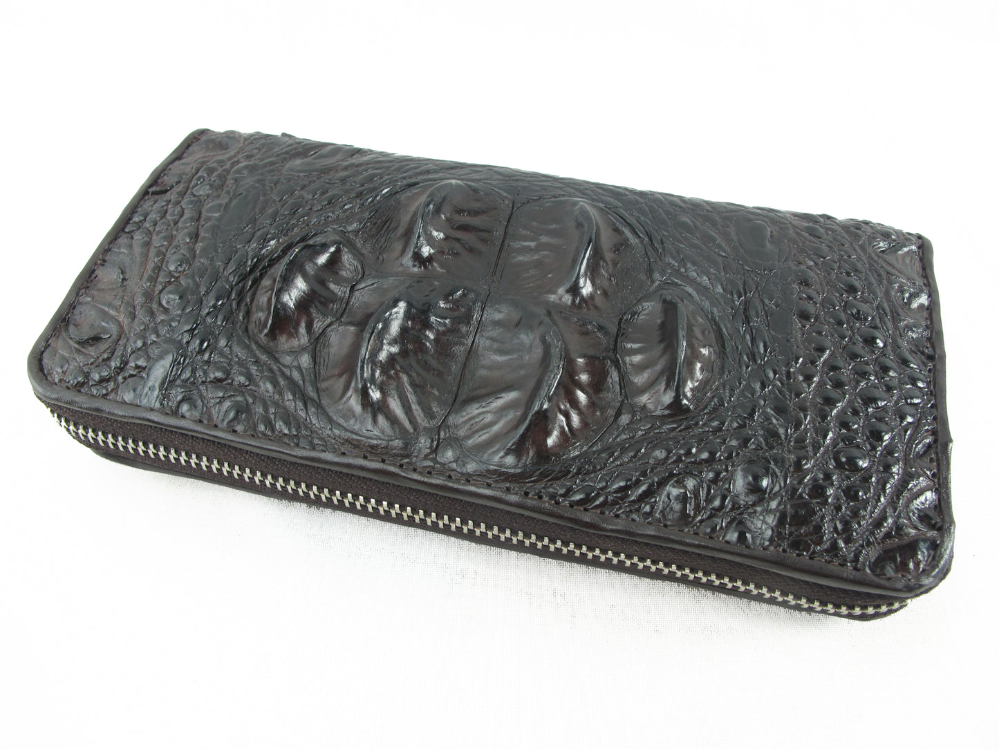 Genuine Crocodile Hornback Skin Leather Zip Around Clutch Wallet Purse