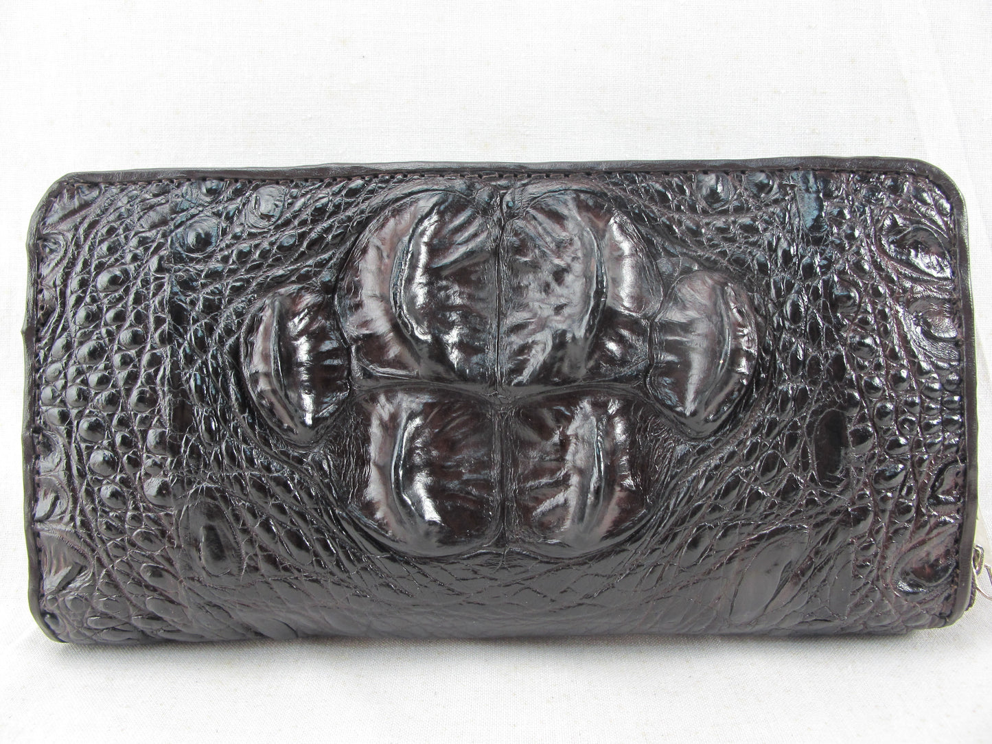 Genuine Crocodile Hornback Skin Leather Zip Around Clutch Wallet Purse