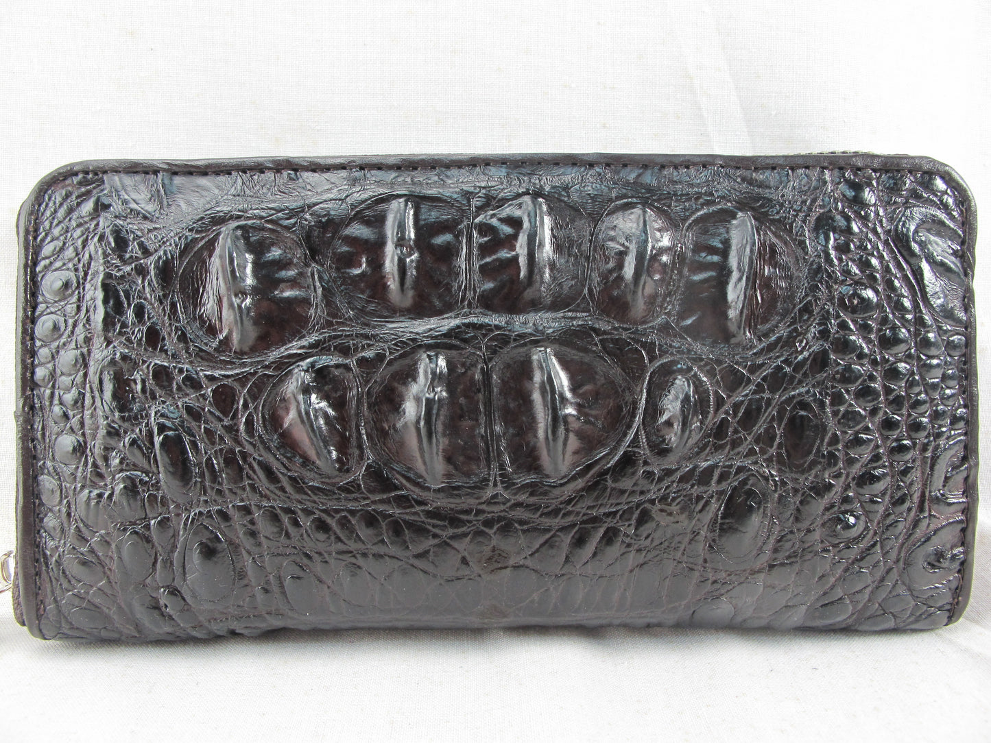 Genuine Crocodile Hornback Skin Leather Zip Around Clutch Wallet Purse