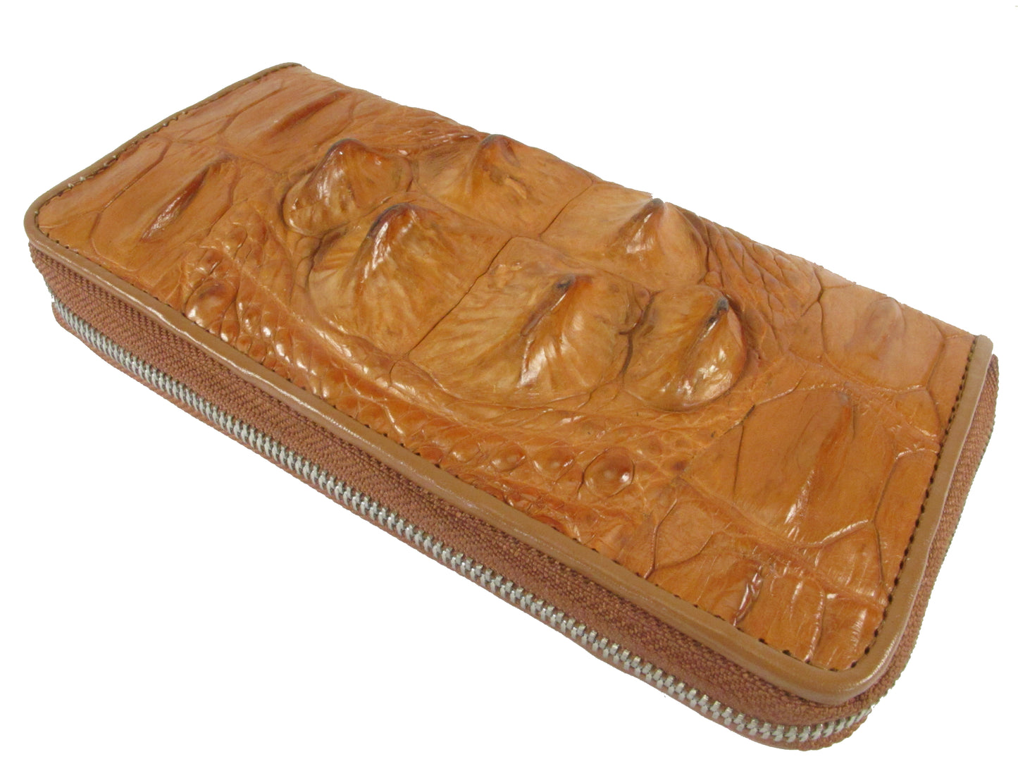 Genuine Crocodile Hornback Skin Leather Zip Around Clutch Wallet Purse
