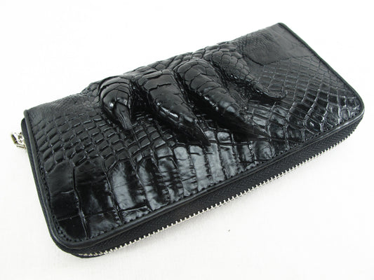 Genuine Crocodile Foot Claw Skin Leather Zip Around Clutch Wallet Purse