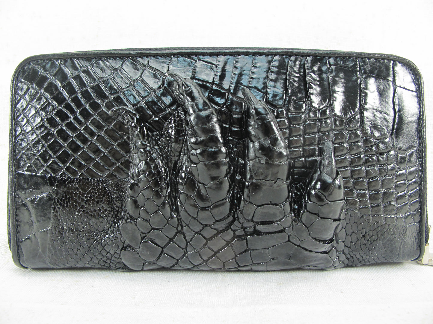 Genuine Crocodile Foot Claw Skin Leather Zip Around Clutch Wallet Purse