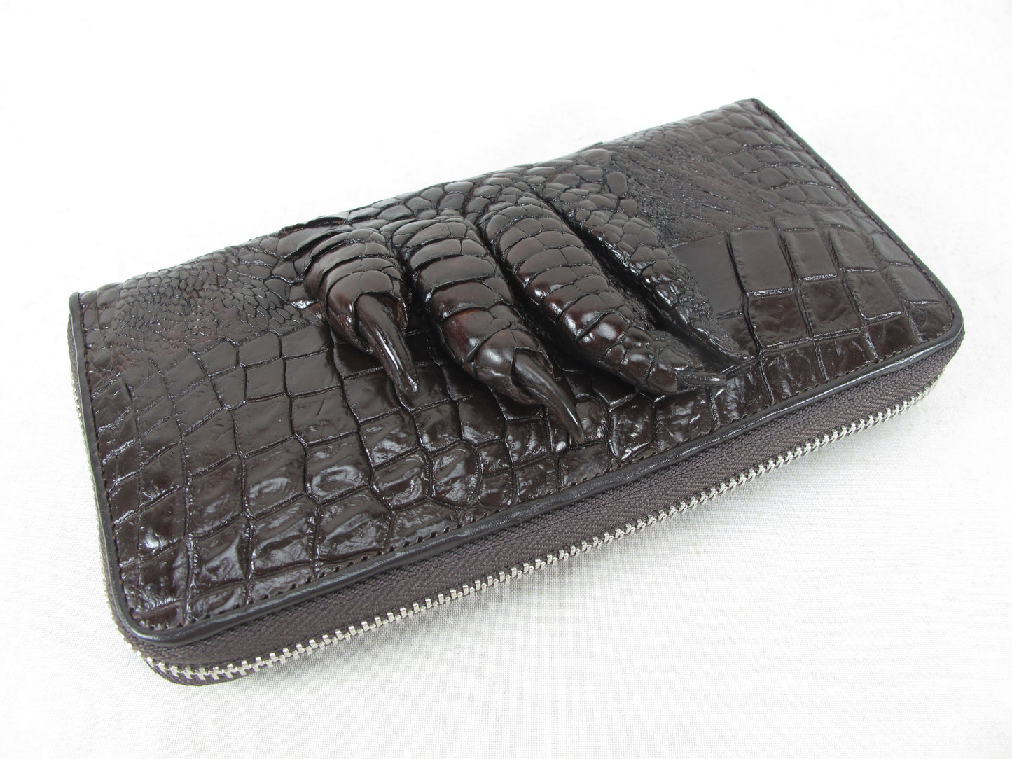 Genuine Crocodile Foot Claw Skin Leather Zip Around Clutch Wallet Purse