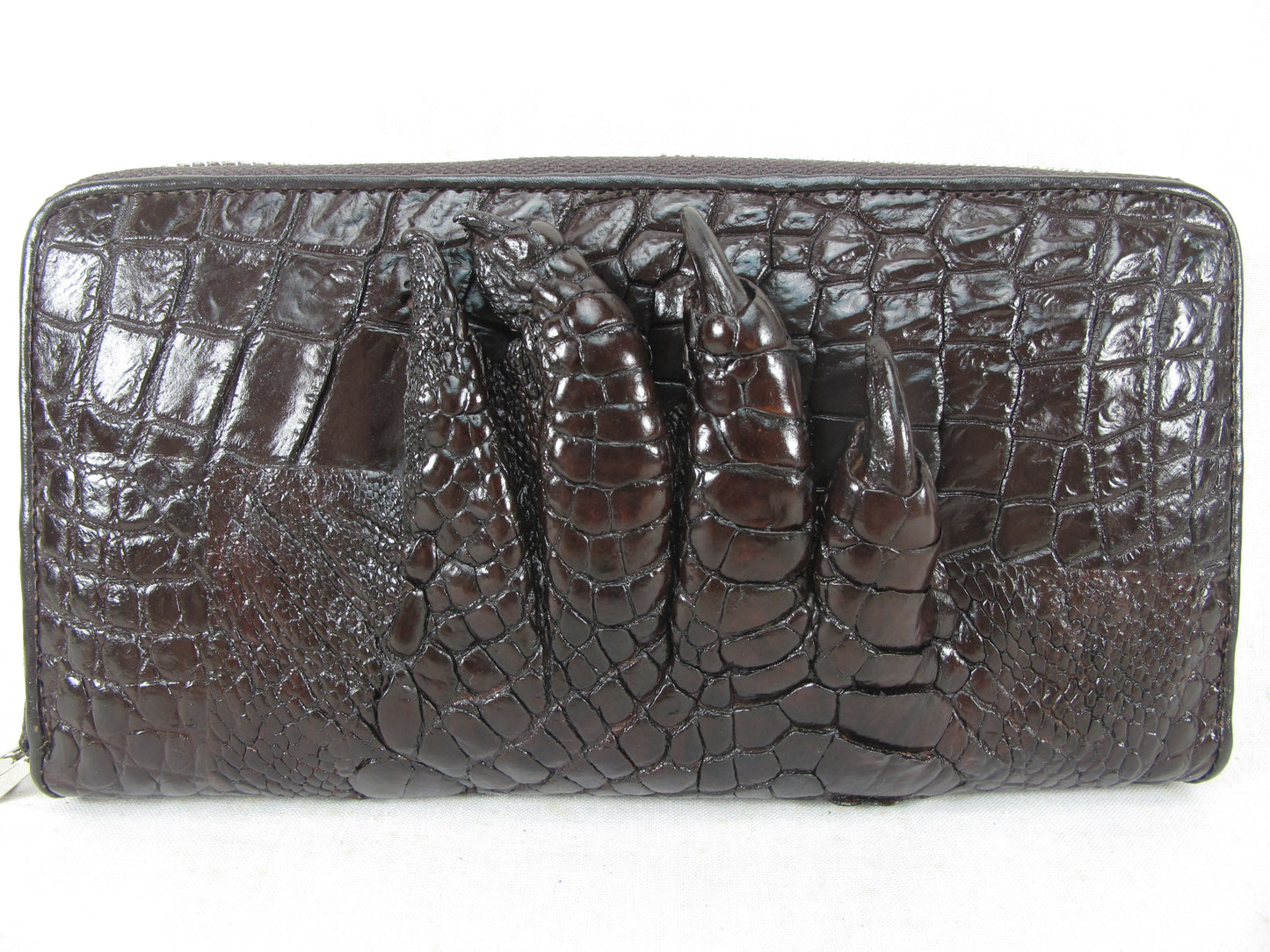 Genuine Crocodile Foot Claw Skin Leather Zip Around Clutch Wallet Purse