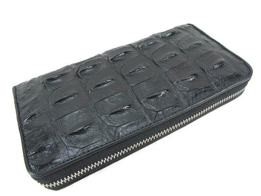 Genuine Crocodile Backbone Skin Leather Zip Around Clutch Wallet Purse