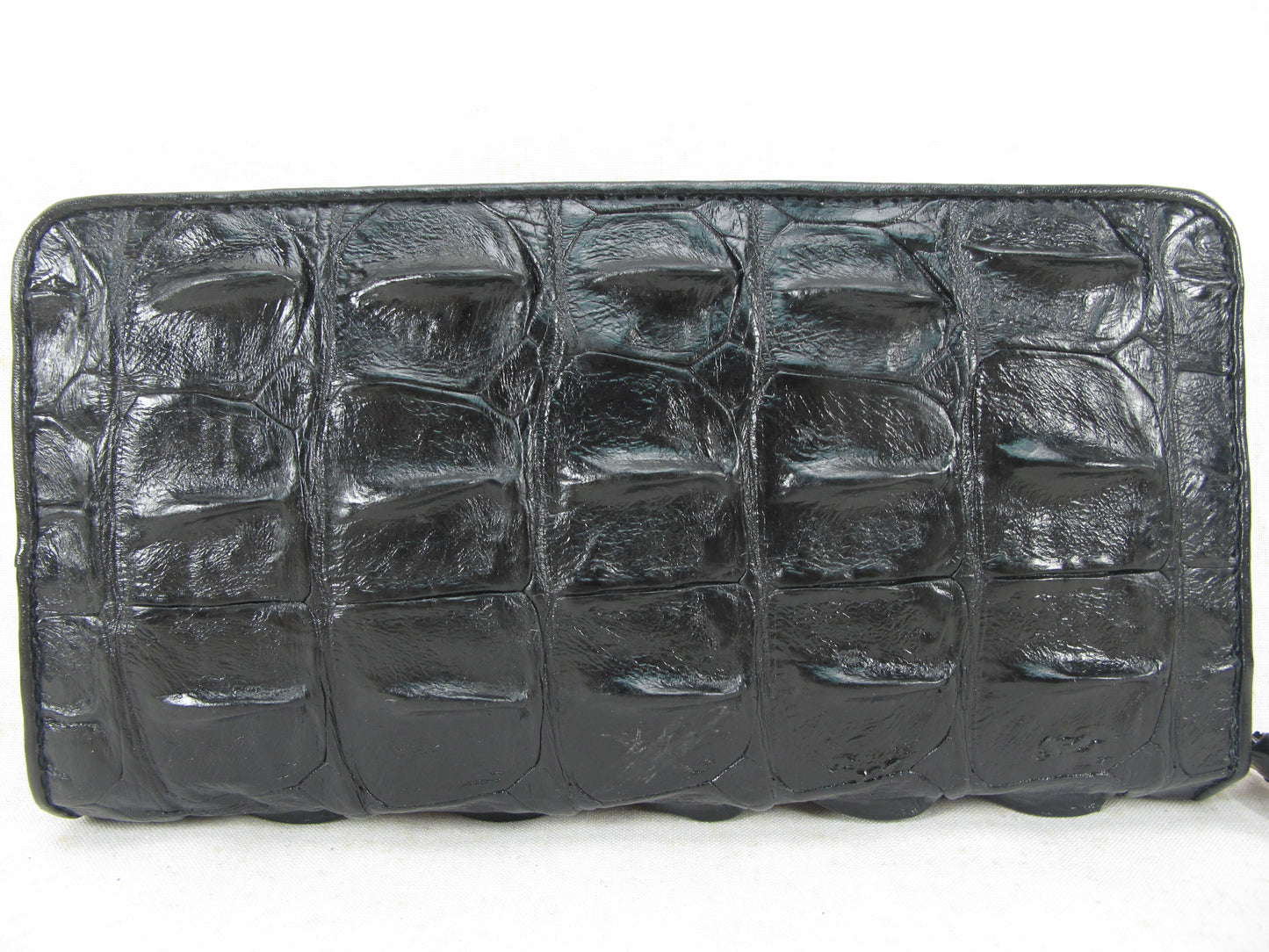 Genuine Crocodile Backbone Skin Leather Zip Around Clutch Wallet Purse