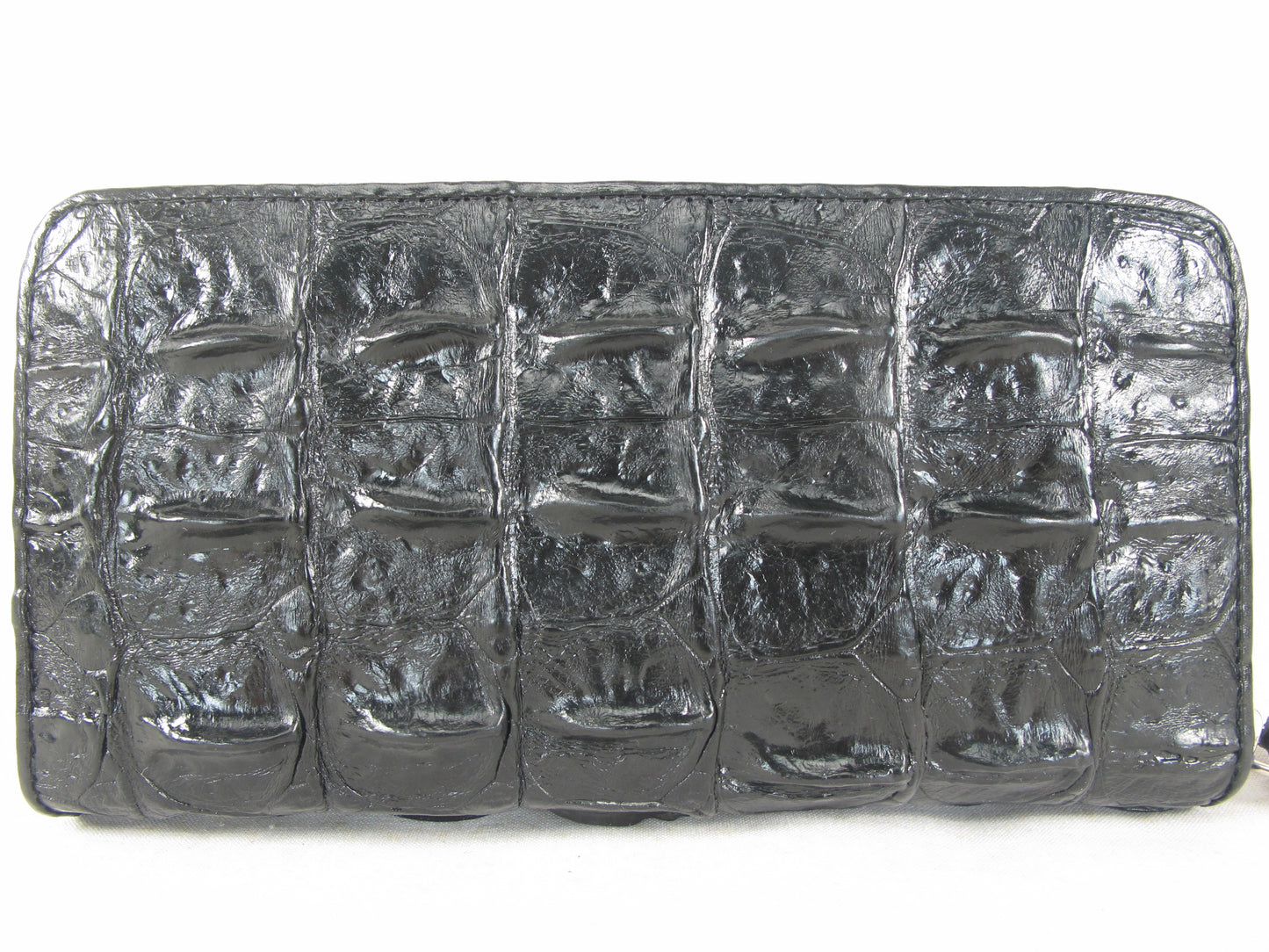 Genuine Crocodile Backbone Skin Leather Zip Around Clutch Wallet Purse with Blue Zipper