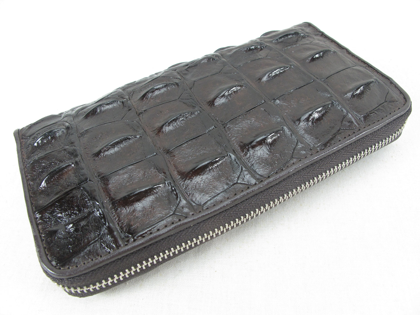 Genuine Crocodile Backbone Skin Leather Zip Around Clutch Wallet Purse