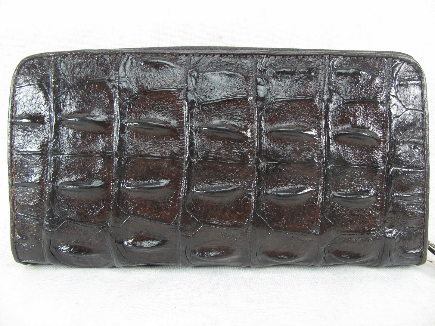 Genuine Crocodile Backbone Skin Leather Zip Around Clutch Wallet Purse