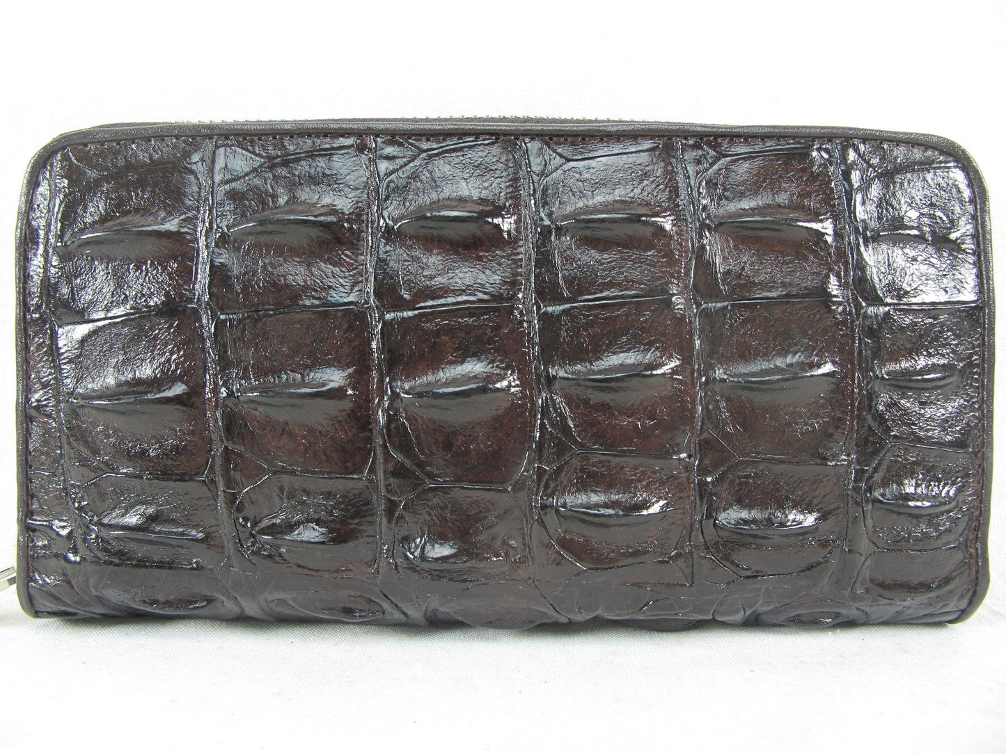 Genuine Crocodile Backbone Skin Leather Zip Around Clutch Wallet Purse
