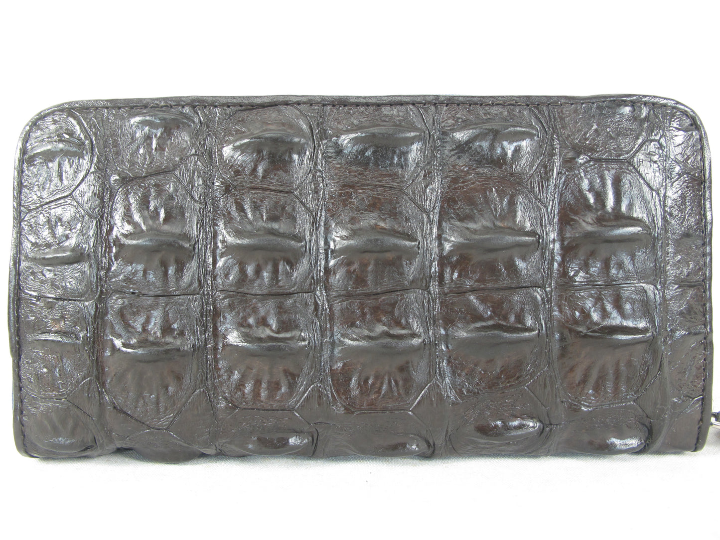 Genuine Crocodile Backbone Skin Leather Zip Around Clutch Wallet Purse with Blue Zipper