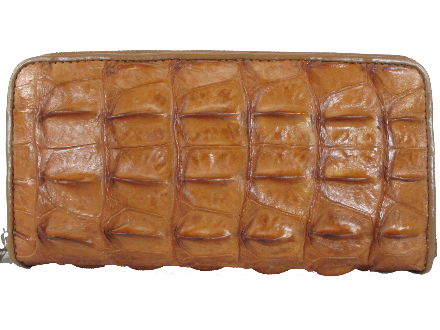 Genuine Crocodile Backbone Skin Leather Zip Around Clutch Wallet Purse