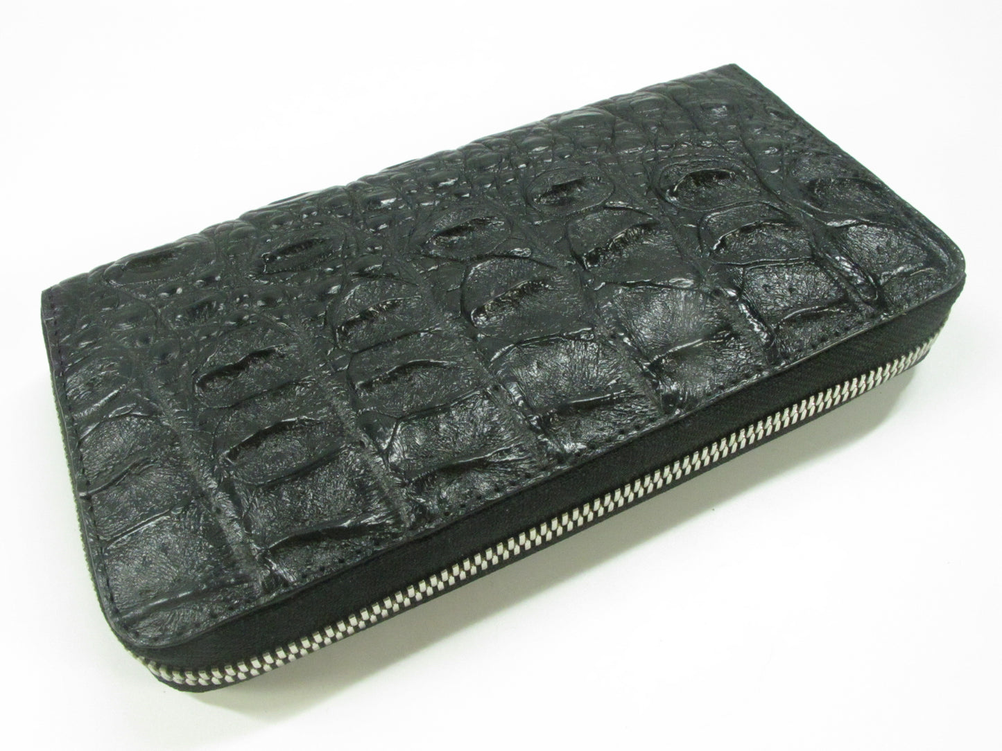 Genuine Crocodile Half Backbone Skin Leather Zip Around Clutch Wallet Purse