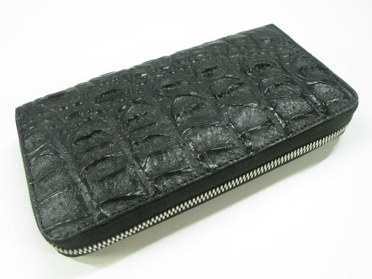Genuine Crocodile Half Backbone Skin Leather Zip Around Clutch Wallet Purse
