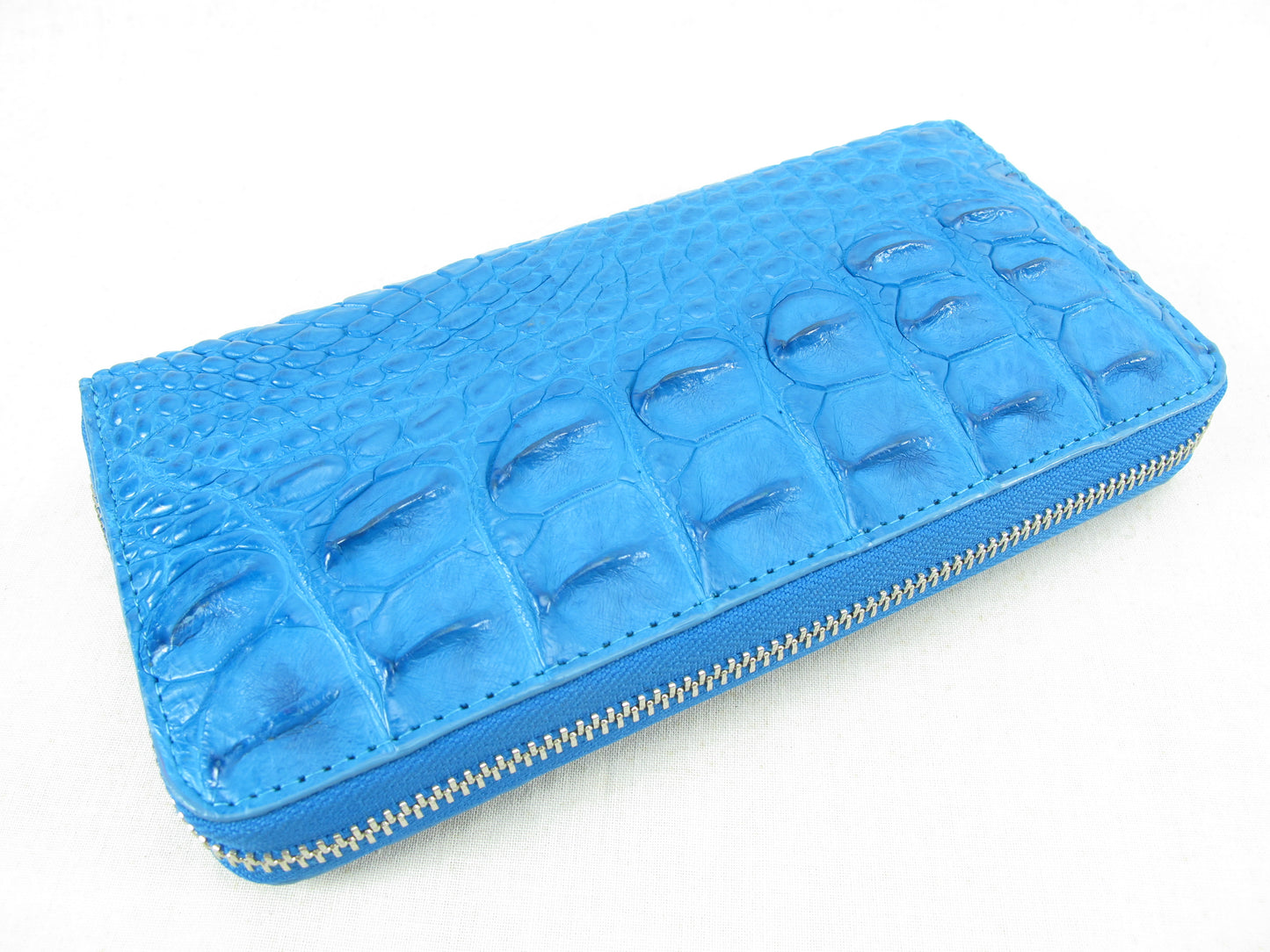 Genuine Crocodile Half Backbone Skin Leather Zip Around Clutch Wallet Purse