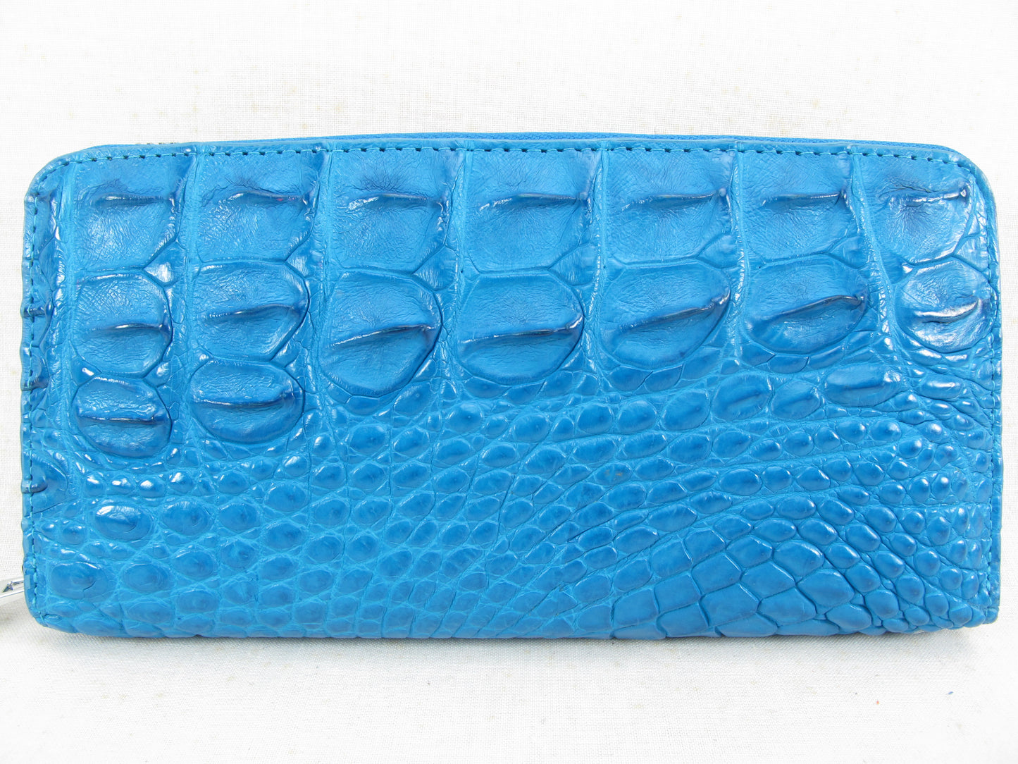 Genuine Crocodile Half Backbone Skin Leather Zip Around Clutch Wallet Purse