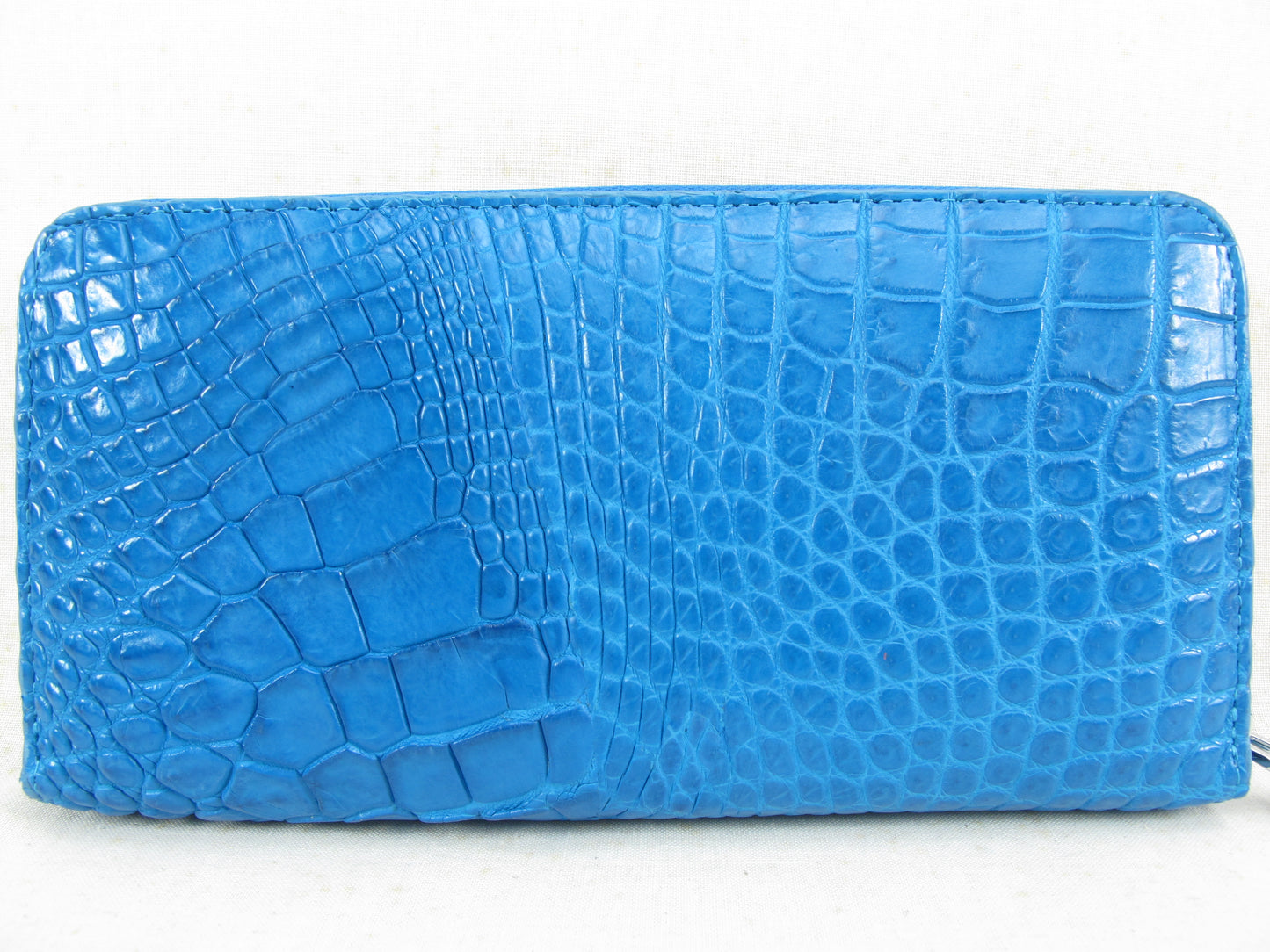 Genuine Crocodile Half Backbone Skin Leather Zip Around Clutch Wallet Purse