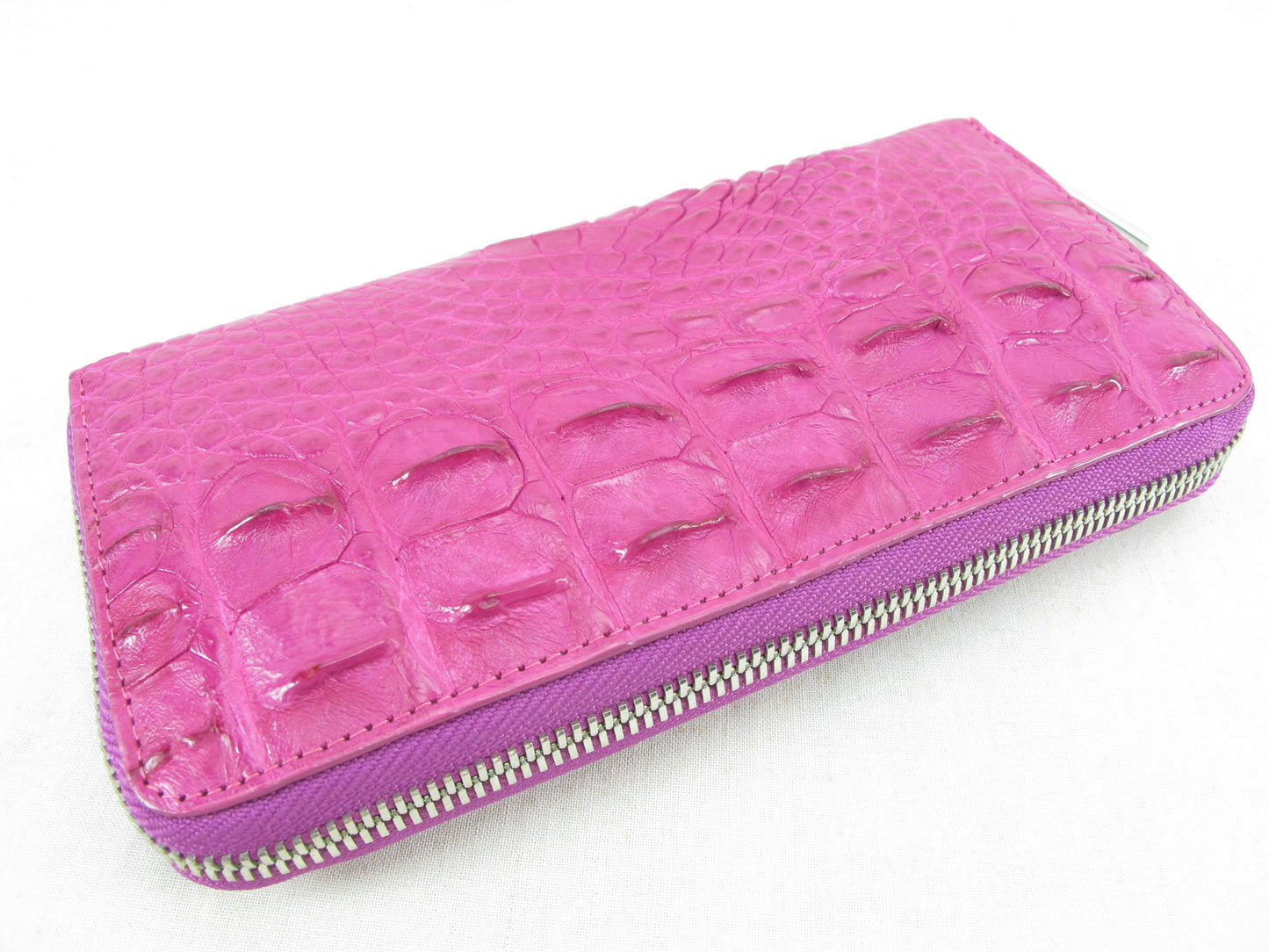 Genuine Crocodile Half Backbone Skin Leather Zip Around Clutch Wallet Purse