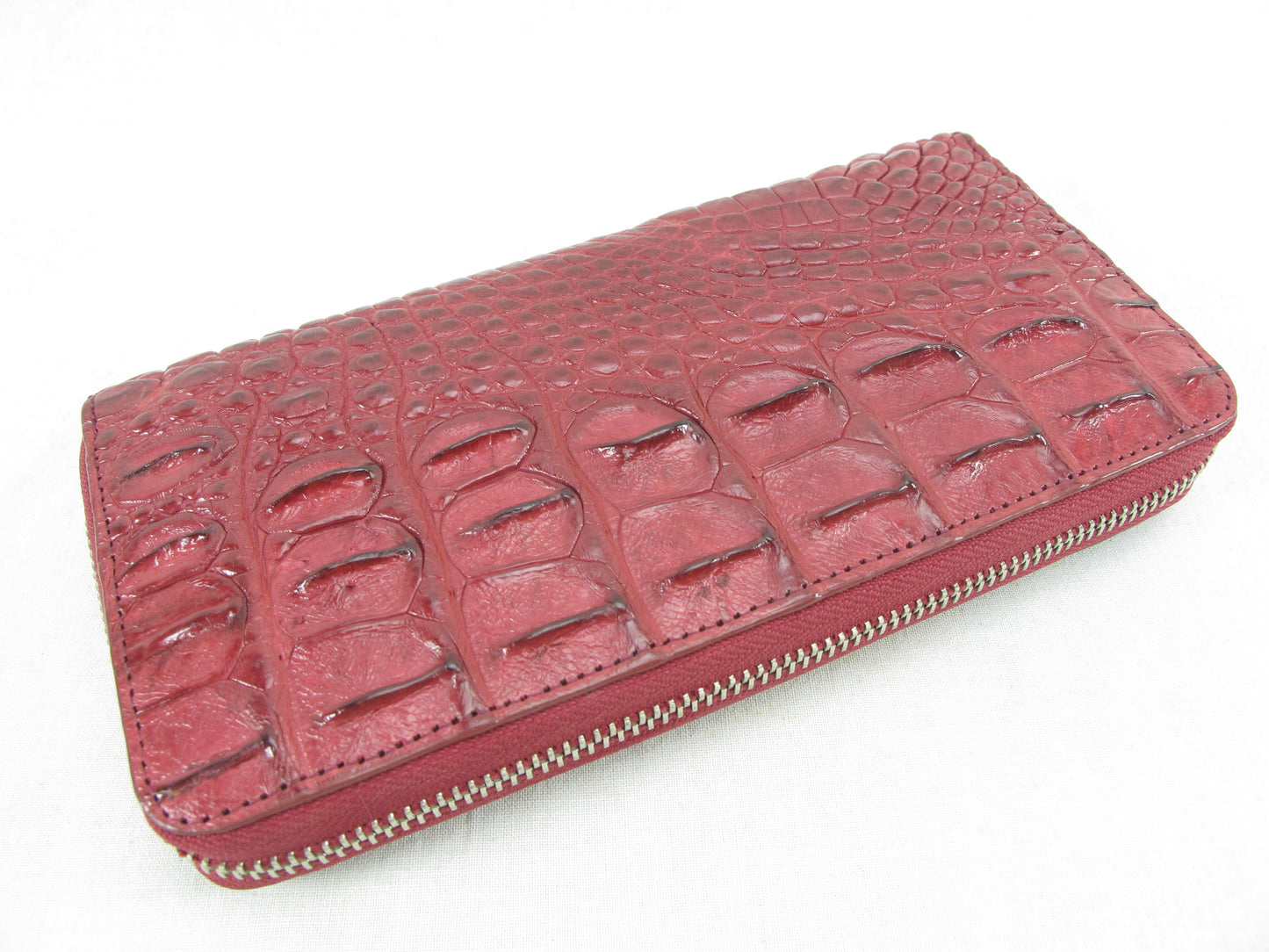 Genuine Crocodile Half Backbone Skin Leather Zip Around Clutch Wallet Purse