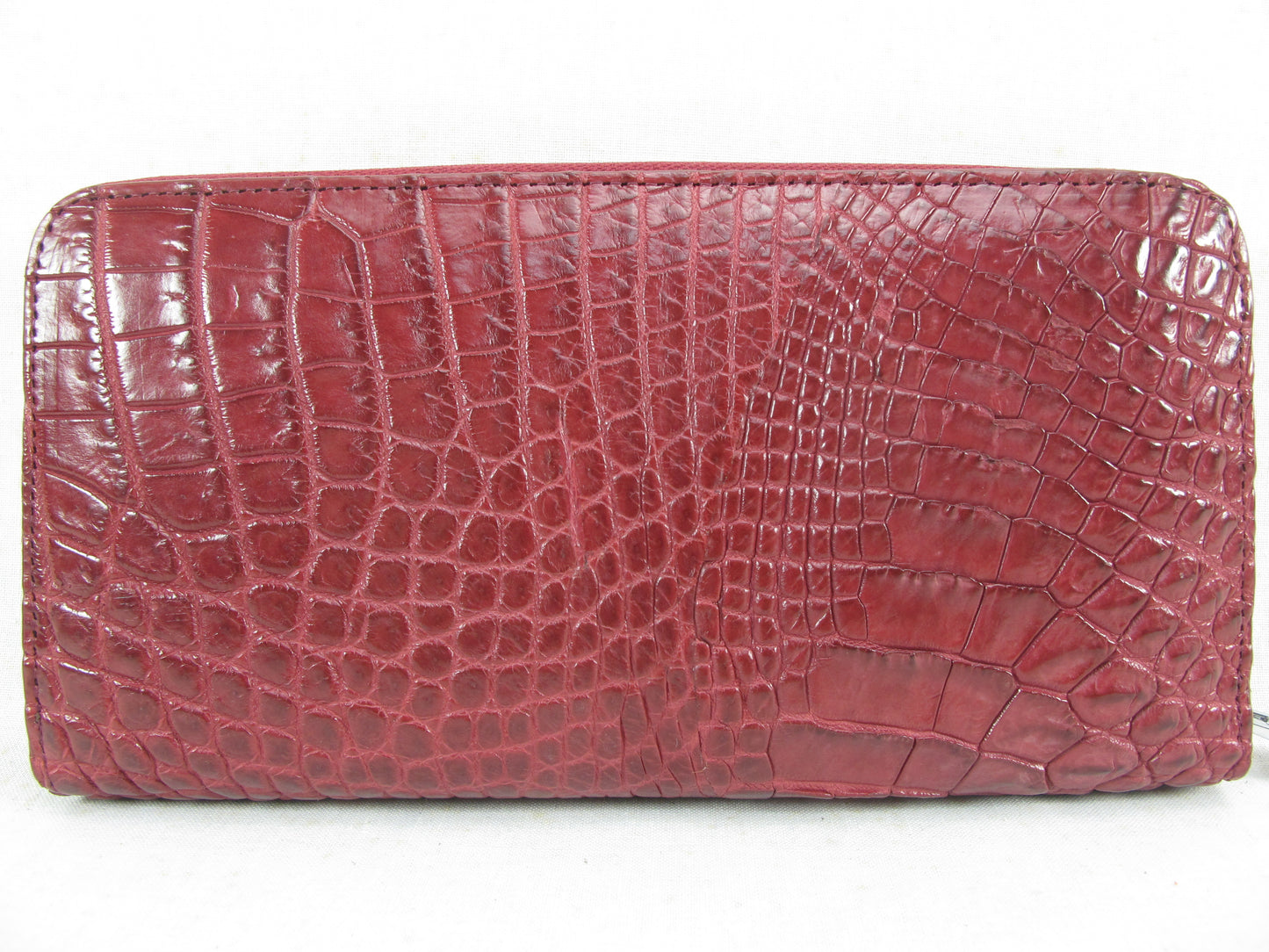 Genuine Crocodile Half Backbone Skin Leather Zip Around Clutch Wallet Purse