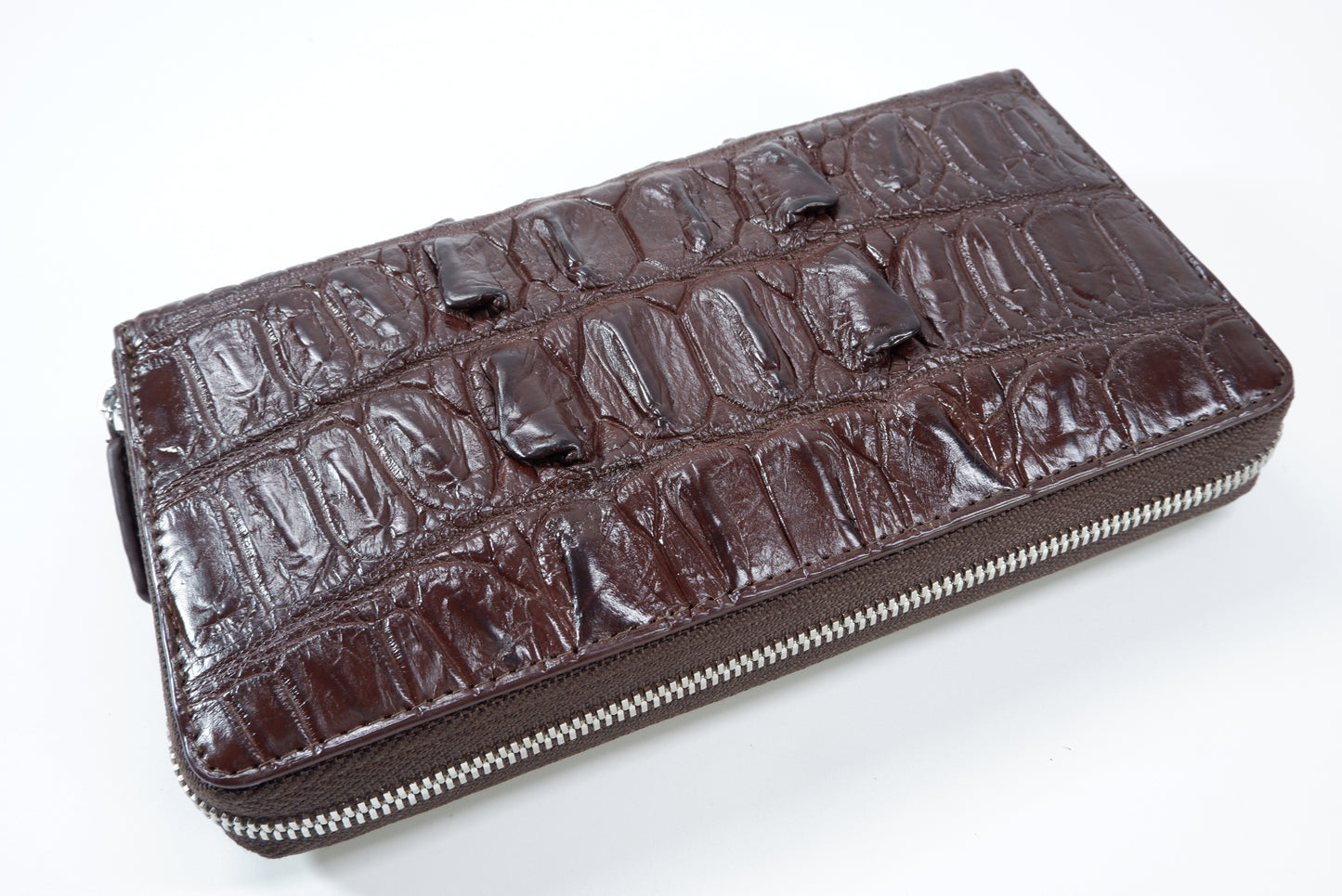 Genuine Crocodile Tail Skin Leather Zip Around Clutch Wallet Purse