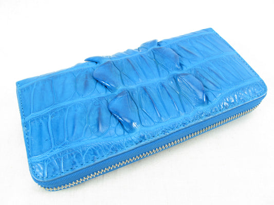 Genuine Crocodile Tail Skin Leather Zip Around Clutch Wallet Purse