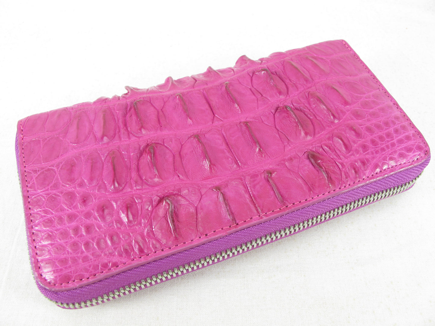 Genuine Crocodile Tail Skin Leather Zip Around Clutch Wallet Purse