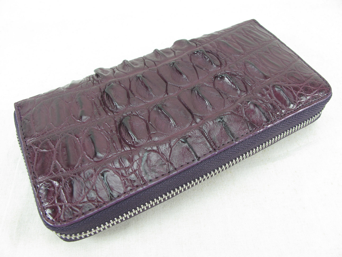 Genuine Crocodile Tail Skin Leather Zip Around Clutch Wallet Purse