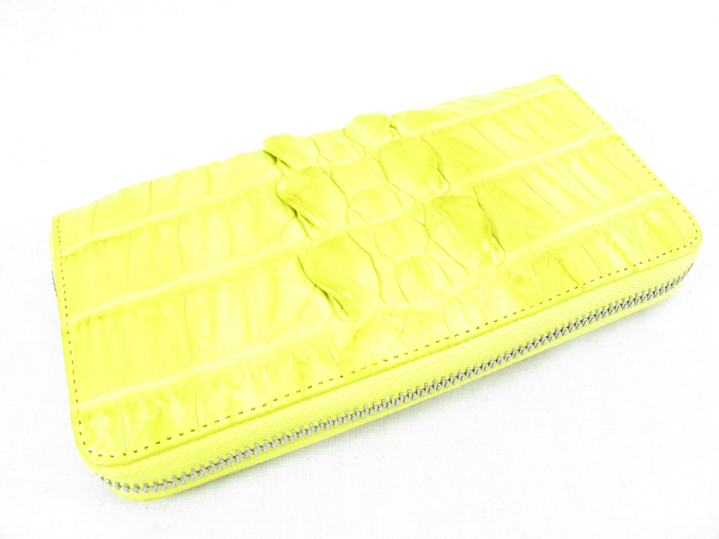 Genuine Crocodile Tail Skin Leather Zip Around Clutch Wallet Purse