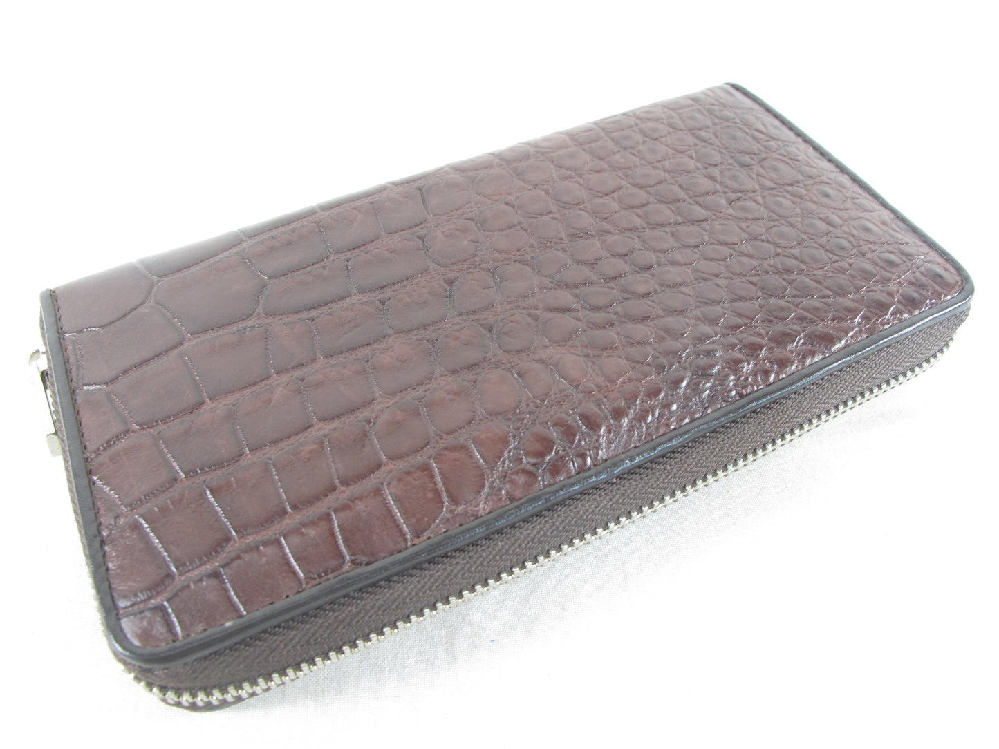 Genuine Crocodile Belly Skin Leather Zip Around Clutch Wallet Purse