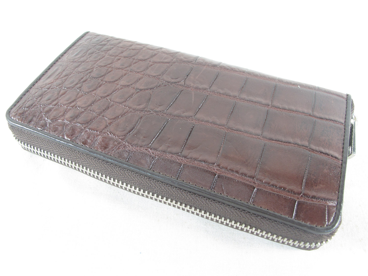 Genuine Crocodile Belly Skin Leather Zip Around Clutch Wallet Purse