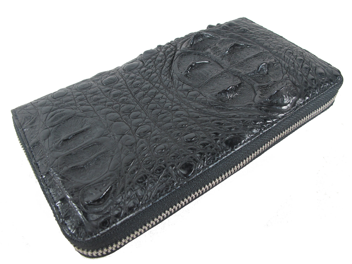 Genuine Crocodile Hornback Skin Leather Zip Around Clutch Wallet Purse