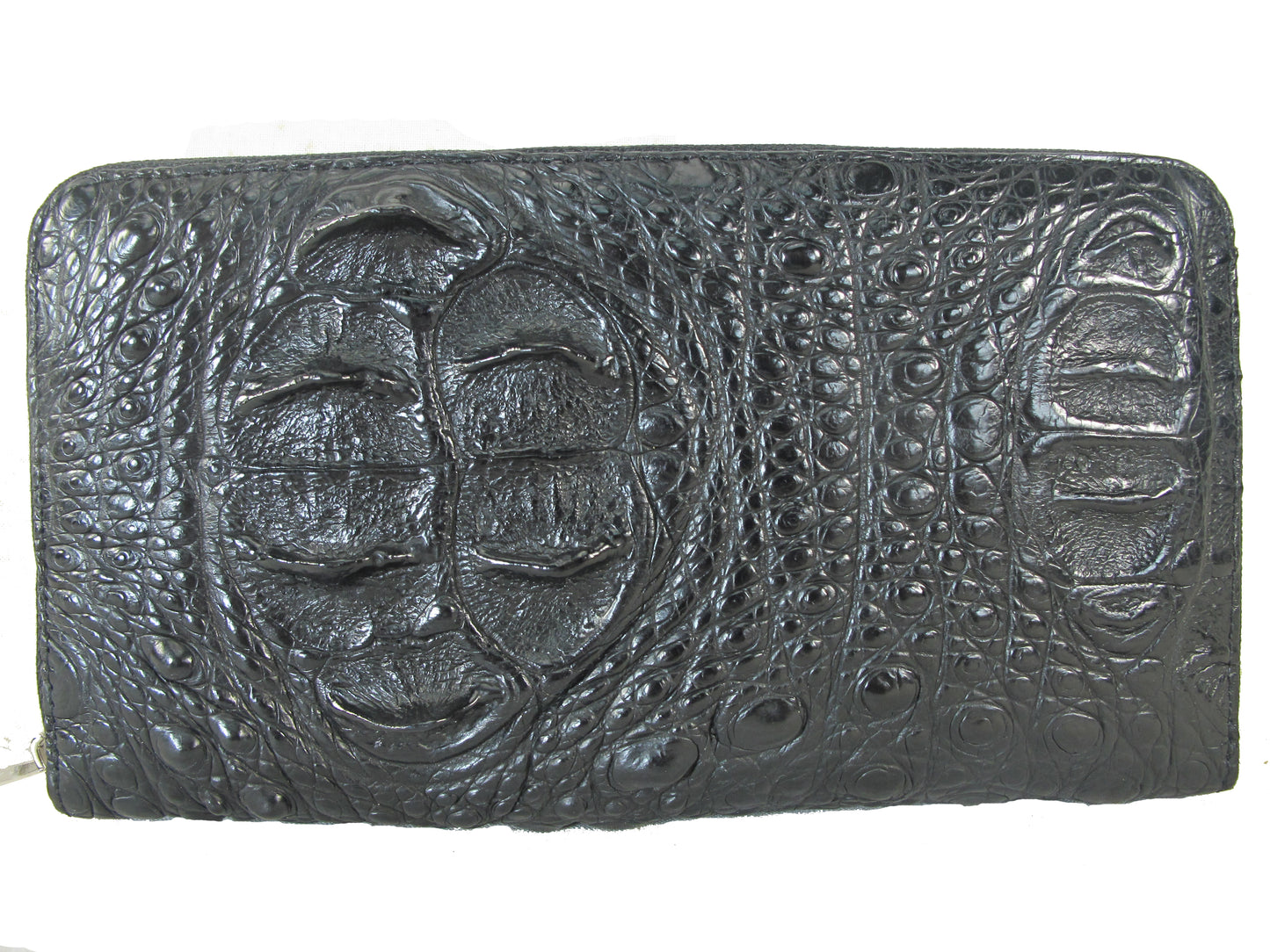 Genuine Crocodile Hornback Skin Leather Zip Around Clutch Wallet Purse