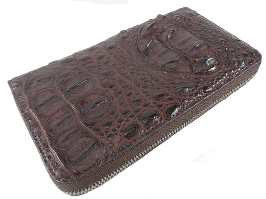 Genuine Crocodile Hornback Skin Leather Zip Around Clutch Wallet Purse