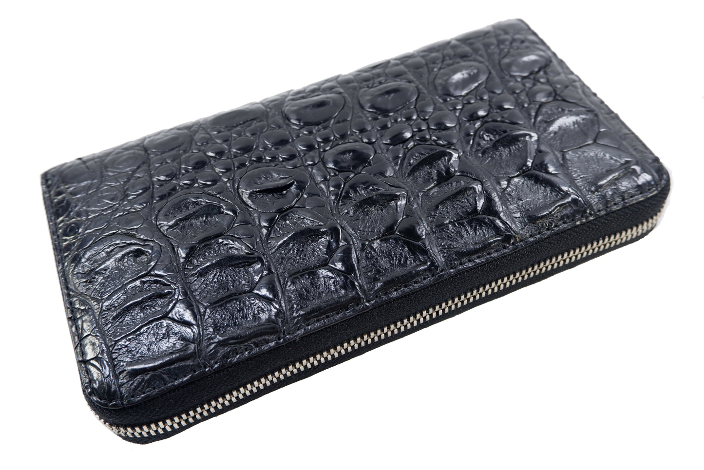 Genuine Crocodile Backbone Skin Leather Zip Around Clutch Wallet Purse