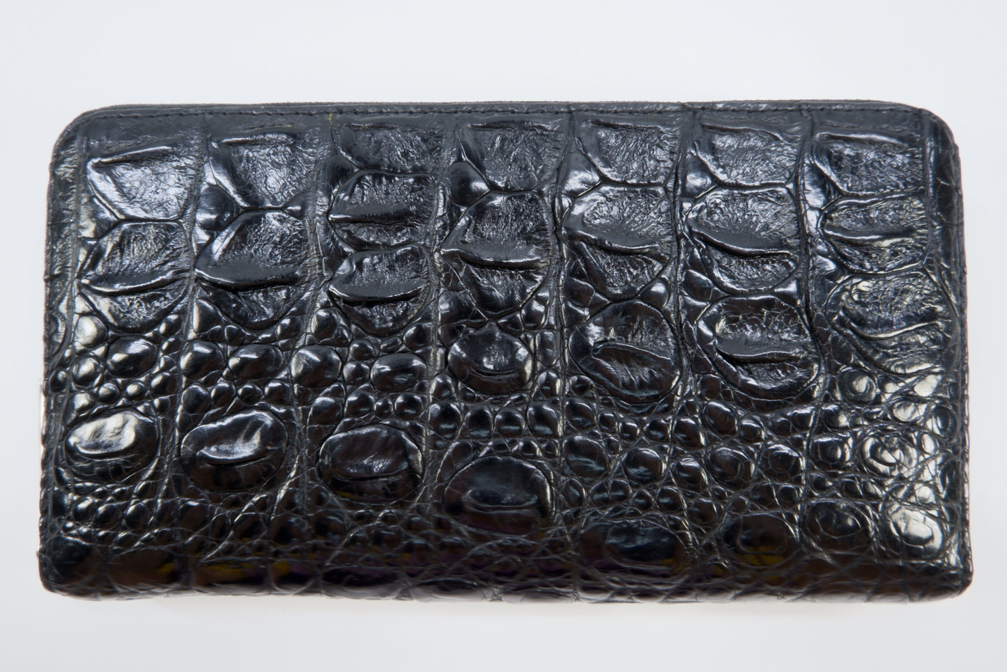 Genuine Crocodile Backbone Skin Leather Zip Around Clutch Wallet Purse