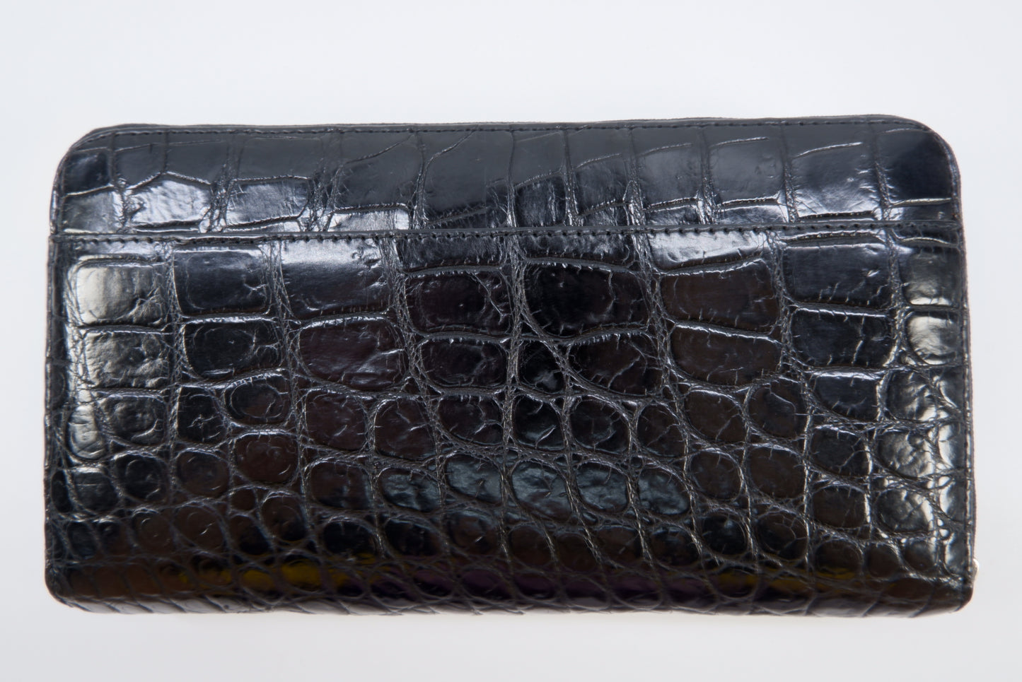 Genuine Crocodile Backbone Skin Leather Zip Around Clutch Wallet Purse