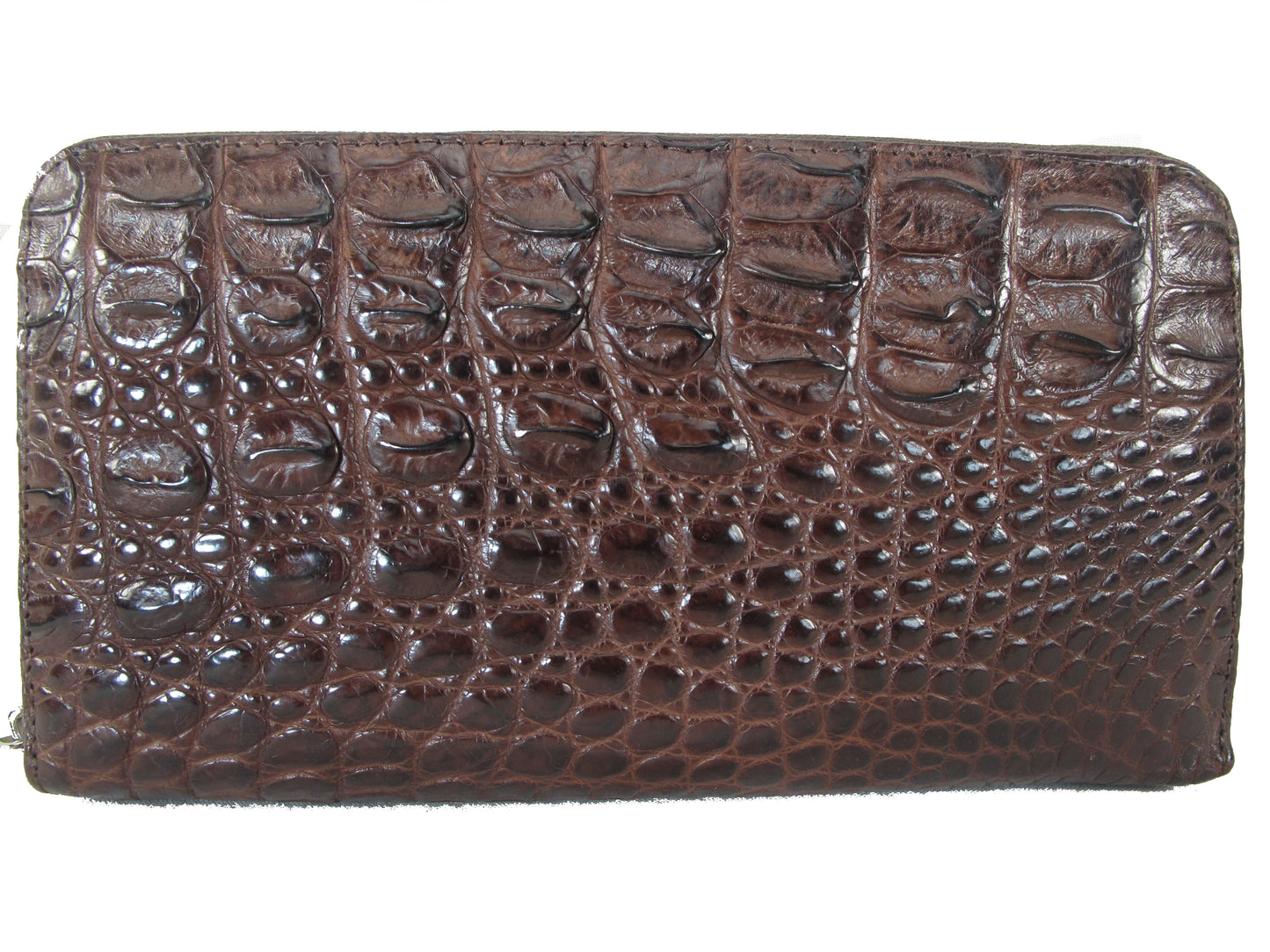 Genuine Crocodile Backbone Skin Leather Zip Around Clutch Wallet Purse