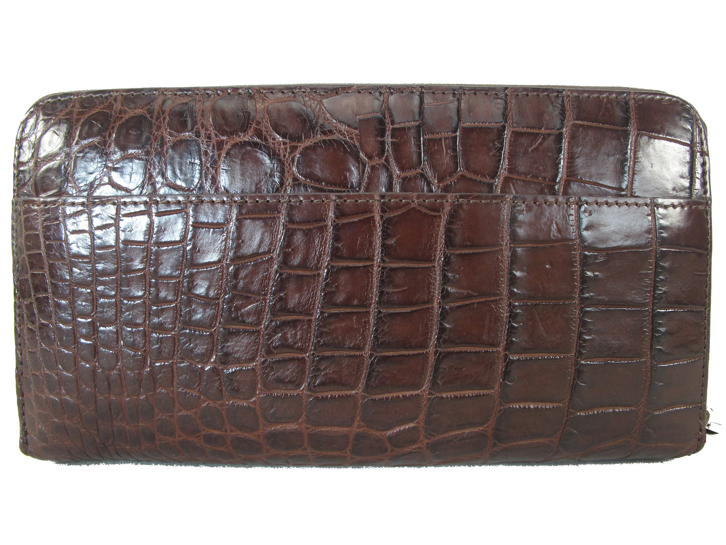 Genuine Crocodile Backbone Skin Leather Zip Around Clutch Wallet Purse