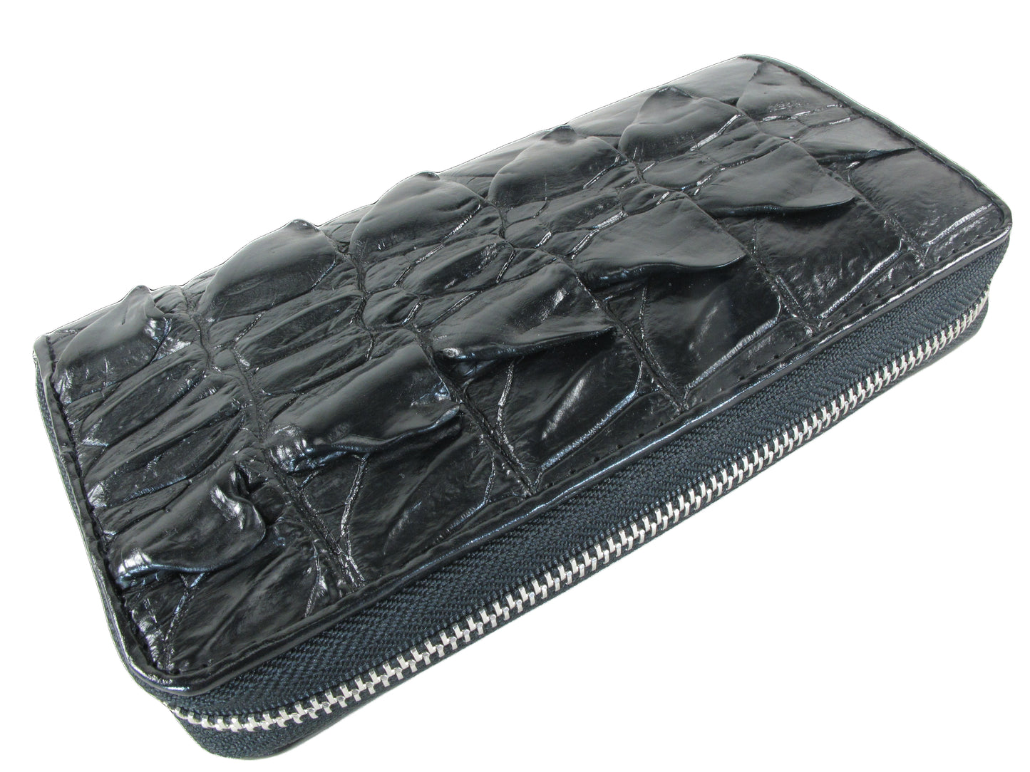 Genuine Crocodile Tail Skin Leather Zip Around Clutch Wallet Purse