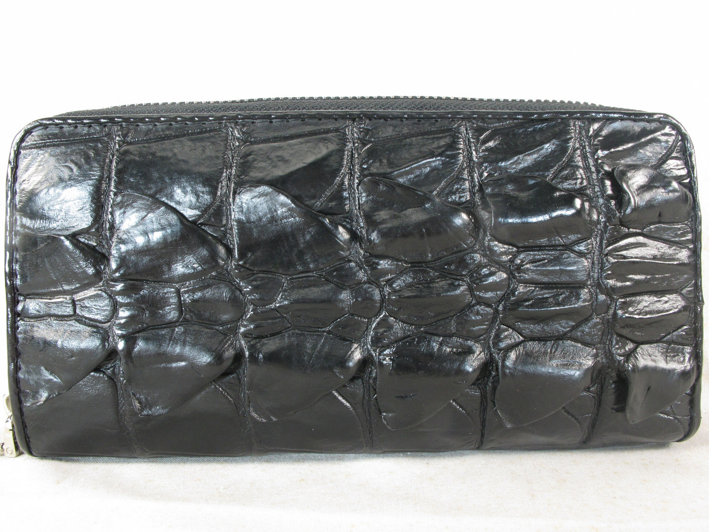 Genuine Crocodile Tail Skin Leather Zip Around Clutch Wallet Purse