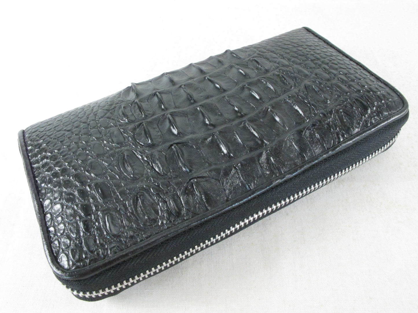 Genuine Crocodile Backbone Skin Leather Zip Around Clutch Wallet Purse