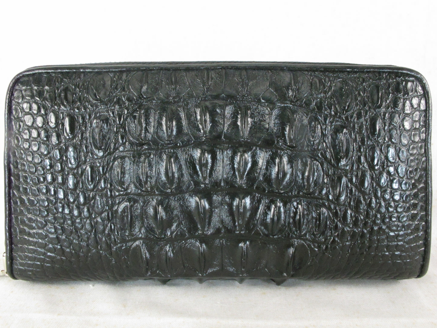 Genuine Crocodile Backbone Skin Leather Zip Around Clutch Wallet Purse